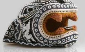 Hand beaded Jaguar head crafted by the Huichols of Sierra Madre of Mexico