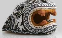 Hand beaded Jaguar head crafted by the Huichols of Sierra Madre of Mexico